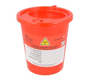 Pojemnik na ostre odpady medyczne, jednorazowy, pojemność 0,7 L.