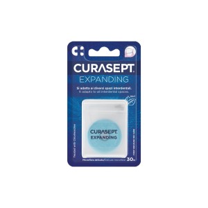 CURASEPT FLOSS  NIĆ DENTYSTYCZNA Z MIKROFIBRY O SMAKU MIĘTOWYM PĘCZNIEJĄCA30M (BIAŁO-NIEBIESKA)